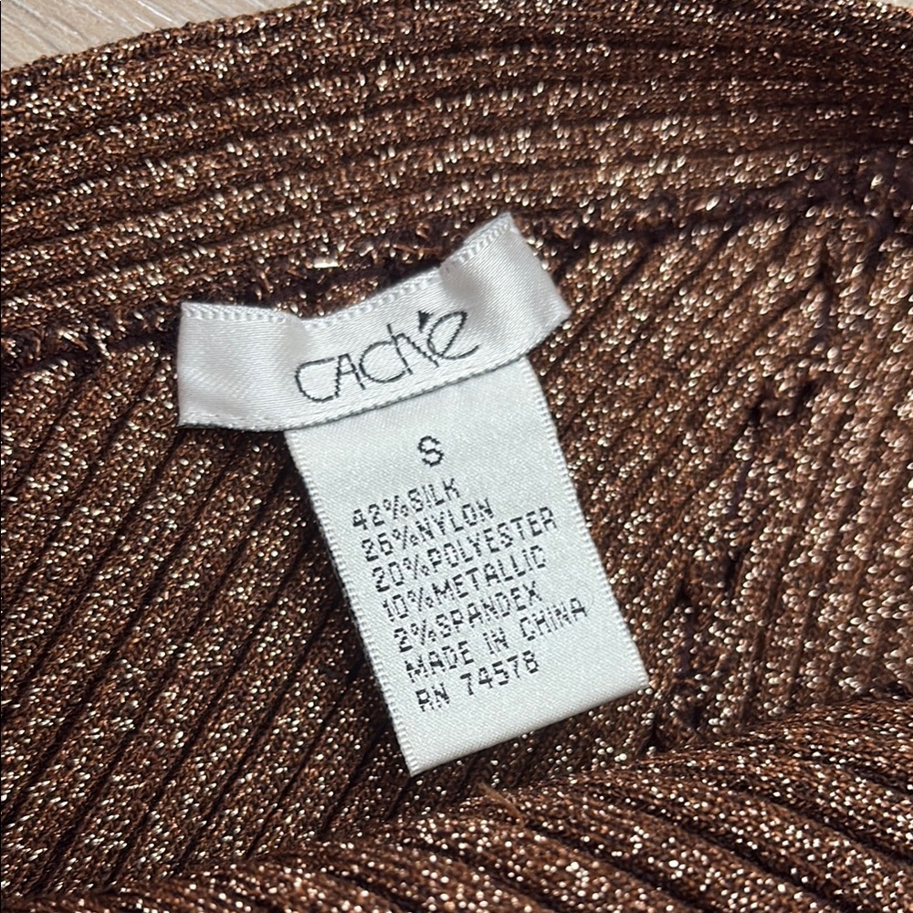 Cache Metallic Brown Ribbed Asymmetrical Tank Top - image 5